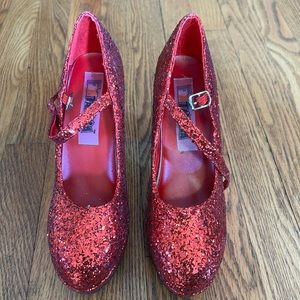 Red glitter chunky platform heels. Dorothy wizard of Oz.